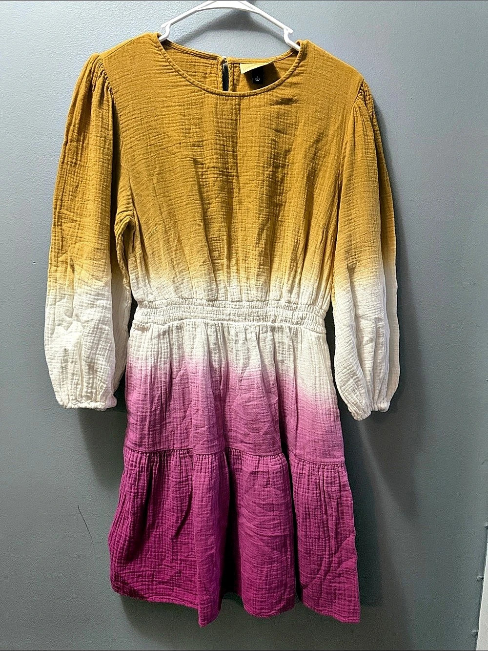 Universal Thread Ombre Dip-Dye Cotton Gauze Mini Dress Yellow & Pink Small